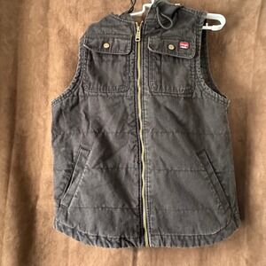 Wrangler Workwear Mens Hooded Canvas Utility Vest Black Quilted Lined Size M